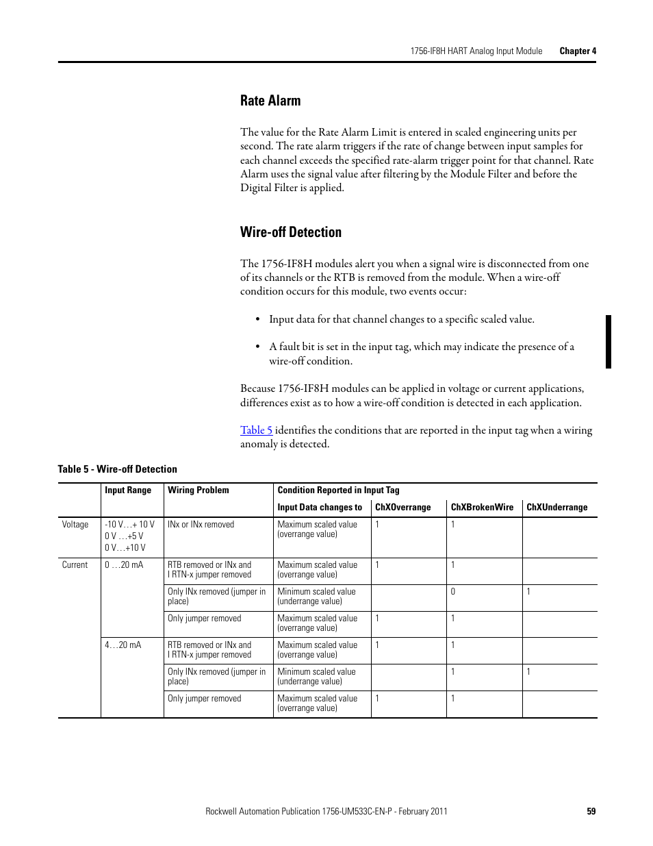 Rate alarm wire-off detection, Rate alarm, Wire-off detection | Rockwell Automation 1756-OF8H ControlLogix HART Analog I/O Modules User Manual | Page 59 / 228
