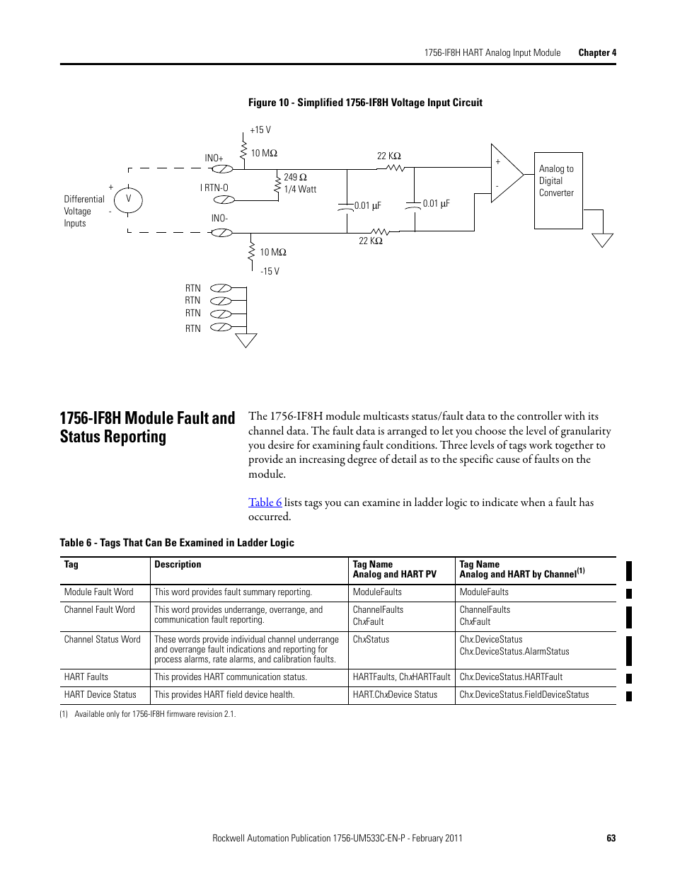 1756-if8h module fault and status reporting | Rockwell Automation 1756-OF8H ControlLogix HART Analog I/O Modules User Manual | Page 63 / 228