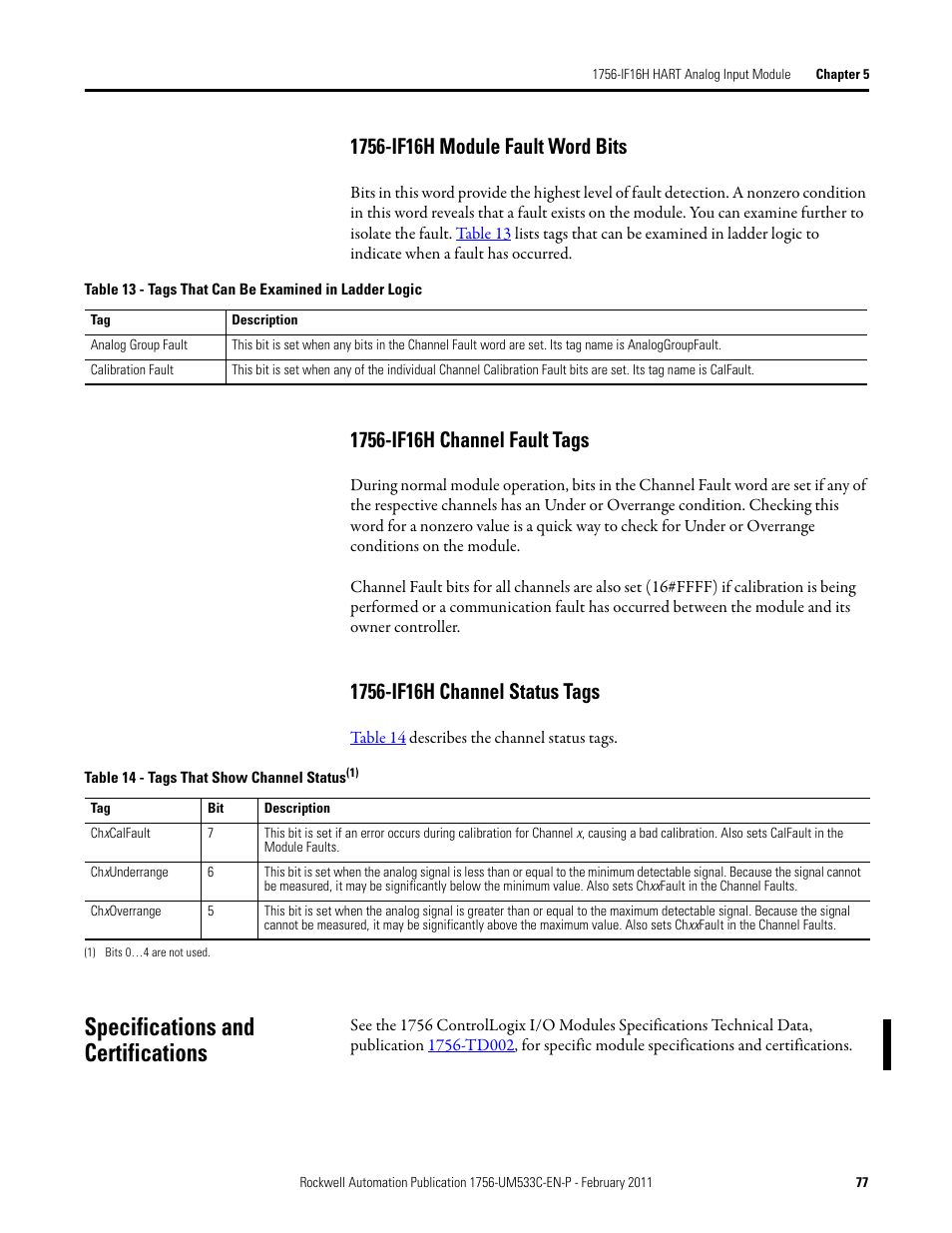 Specifications and certifications | Rockwell Automation 1756-OF8H ControlLogix HART Analog I/O Modules User Manual | Page 77 / 228