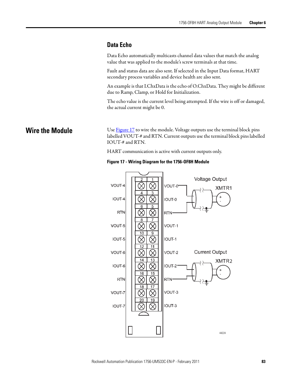 Wire the module, Data echo | Rockwell Automation 1756-OF8H ControlLogix HART Analog I/O Modules User Manual | Page 83 / 228