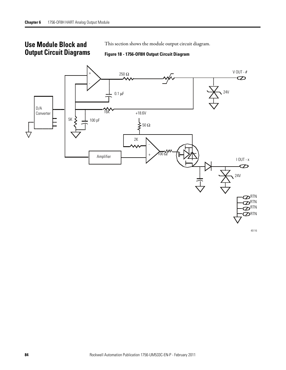 Use module block and output circuit diagrams | Rockwell Automation 1756-OF8H ControlLogix HART Analog I/O Modules User Manual | Page 84 / 228