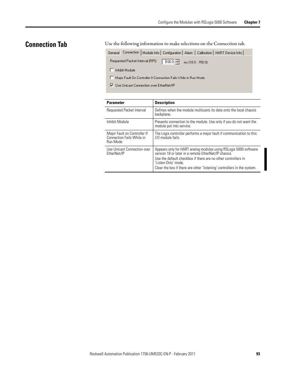 Connection tab | Rockwell Automation 1756-OF8H ControlLogix HART Analog I/O Modules User Manual | Page 93 / 228