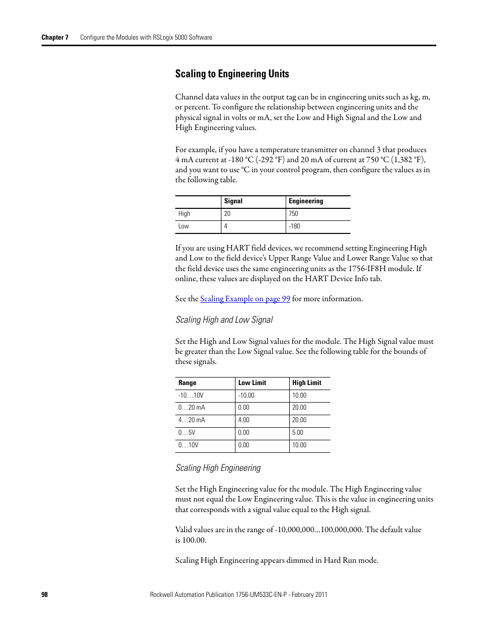 Scaling to engineering units | Rockwell Automation 1756-OF8H ControlLogix HART Analog I/O Modules User Manual | Page 98 / 228