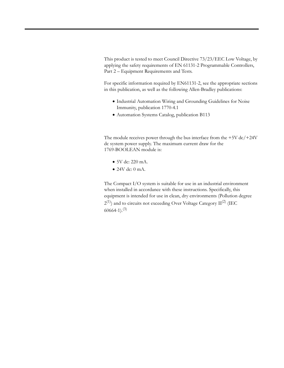 Low voltage directive, Power requirements, General considerations | Power requirements general considerations | Rockwell Automation 1769-BOOLEAN Compact I/O Module Reference Manual User Manual | Page 28 / 98