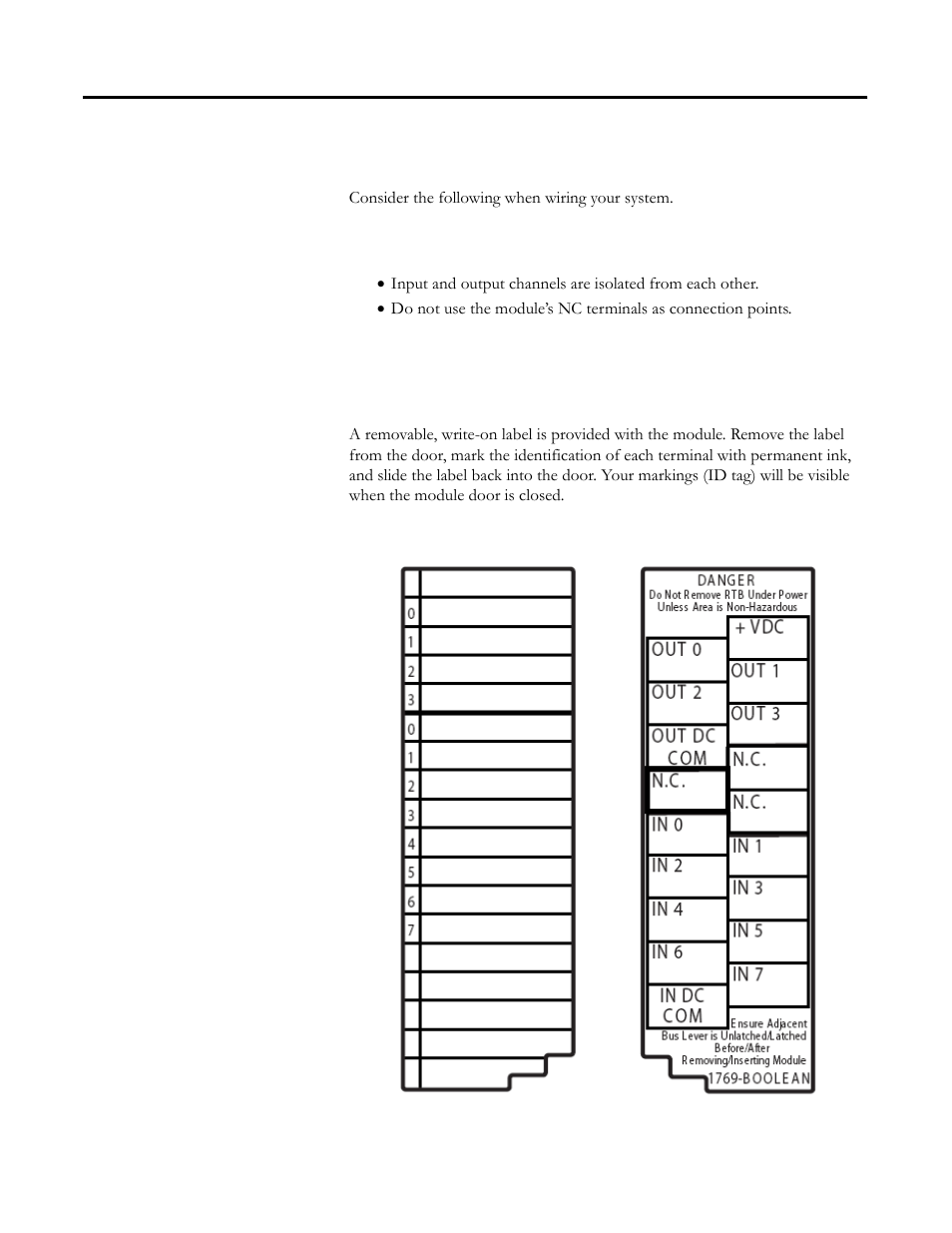 System wiring guidelines, Label the terminals, System wiring guidelines label the terminals | Rockwell Automation 1769-BOOLEAN Compact I/O Module Reference Manual User Manual | Page 36 / 98