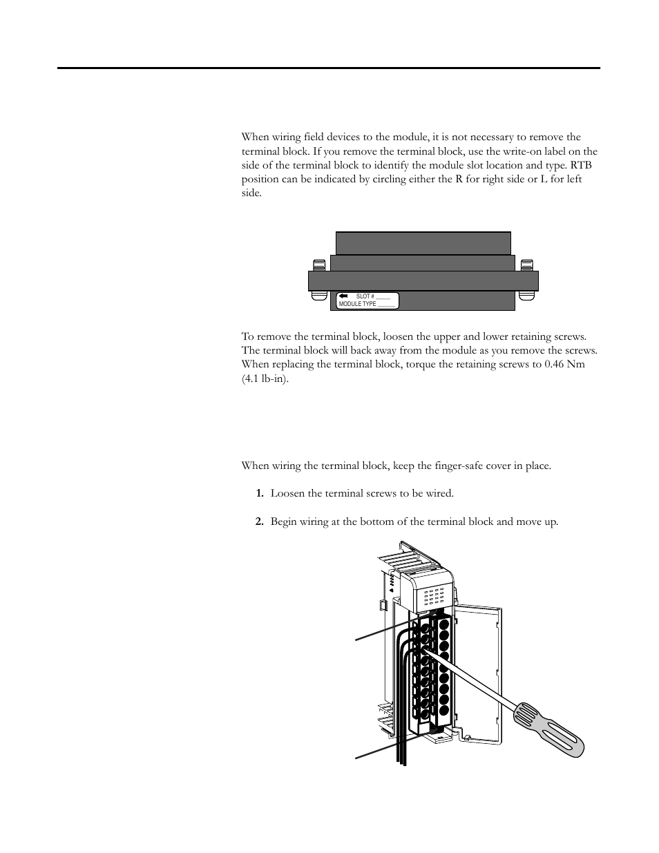 Remove the finger-safe terminal block, Wire the finger-safe terminal block | Rockwell Automation 1769-BOOLEAN Compact I/O Module Reference Manual User Manual | Page 37 / 98