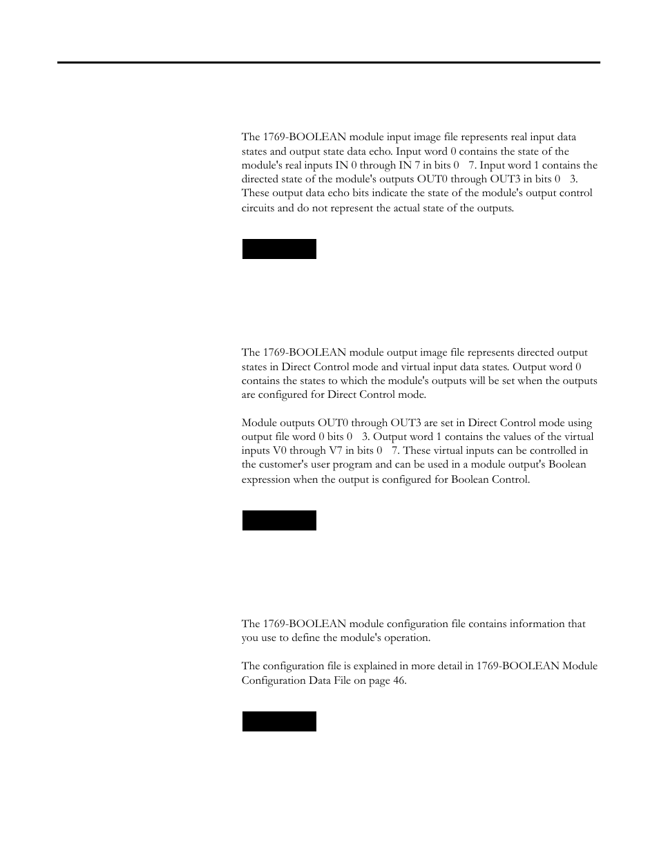 1769-boolean module input image, 1769-boolean module output image, 1769-boolean module configuration file | Rockwell Automation 1769-BOOLEAN Compact I/O Module Reference Manual User Manual | Page 43 / 98