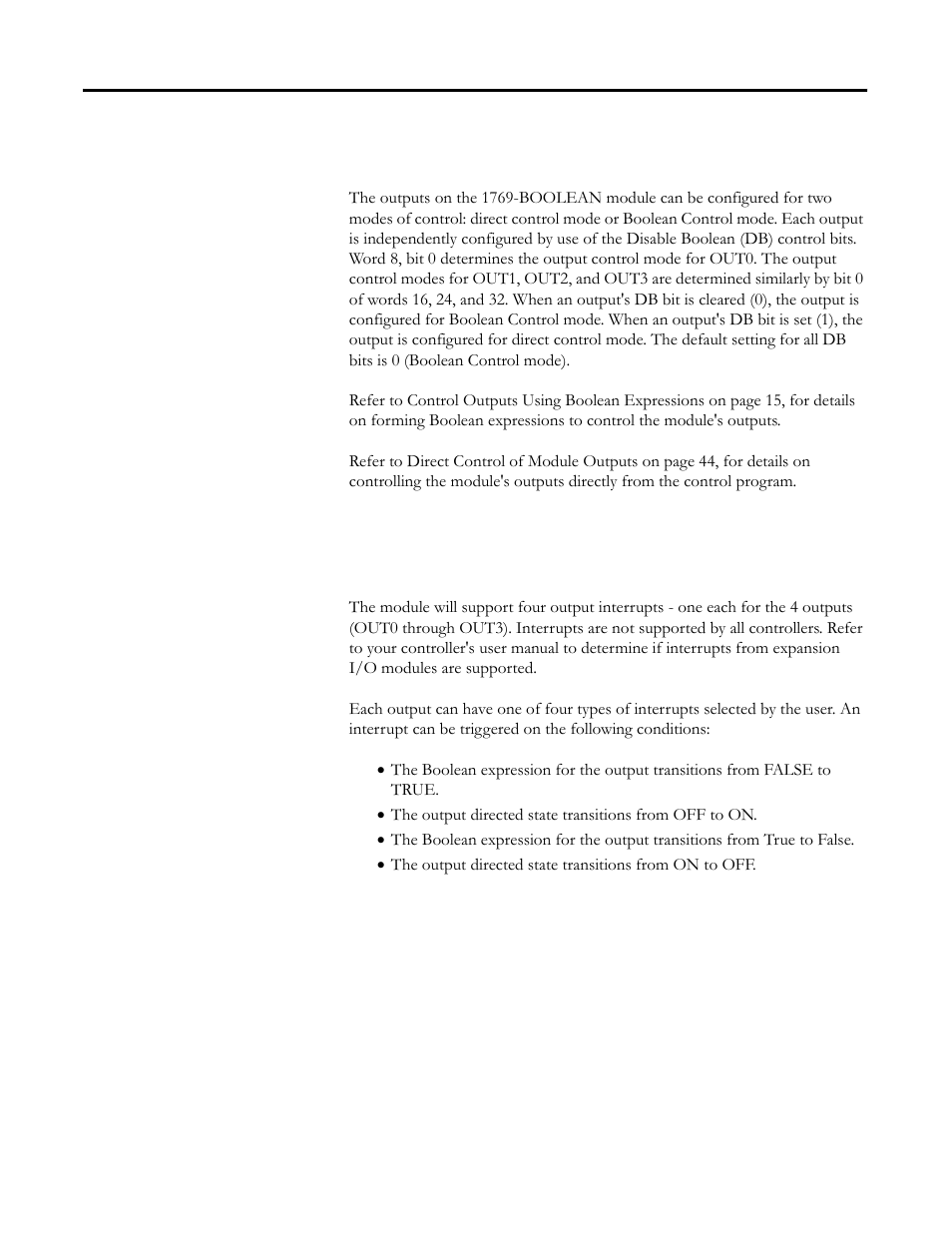 Output control (db), Output interrupts, Output control (db) output interrupts | Rockwell Automation 1769-BOOLEAN Compact I/O Module Reference Manual User Manual | Page 51 / 98