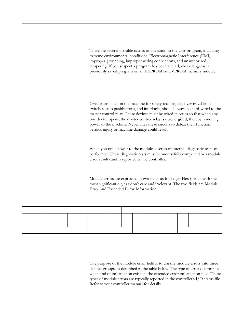 Program alteration, Safety circuits, Power cycle diagnostics | Module error definition table, Module error field, Program alteration safety circuits | Rockwell Automation 1769-BOOLEAN Compact I/O Module Reference Manual User Manual | Page 60 / 98
