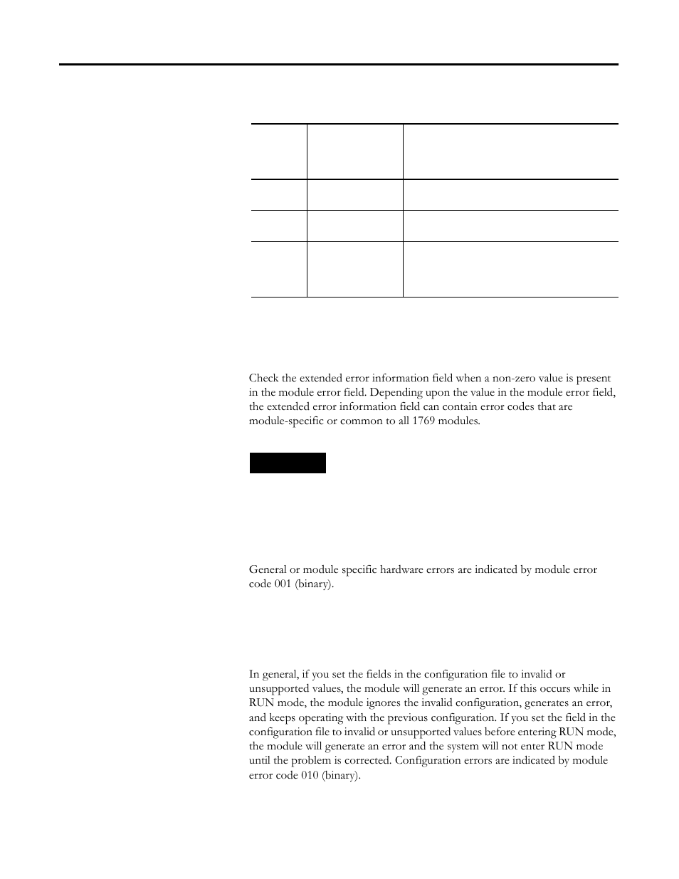 Extended error information field, Hardware errors, Configuration errors | Rockwell Automation 1769-BOOLEAN Compact I/O Module Reference Manual User Manual | Page 61 / 98