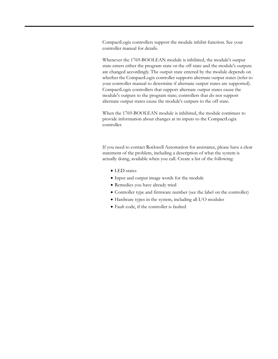 Module inhibit function, Contacting rockwell automation | Rockwell Automation 1769-BOOLEAN Compact I/O Module Reference Manual User Manual | Page 64 / 98