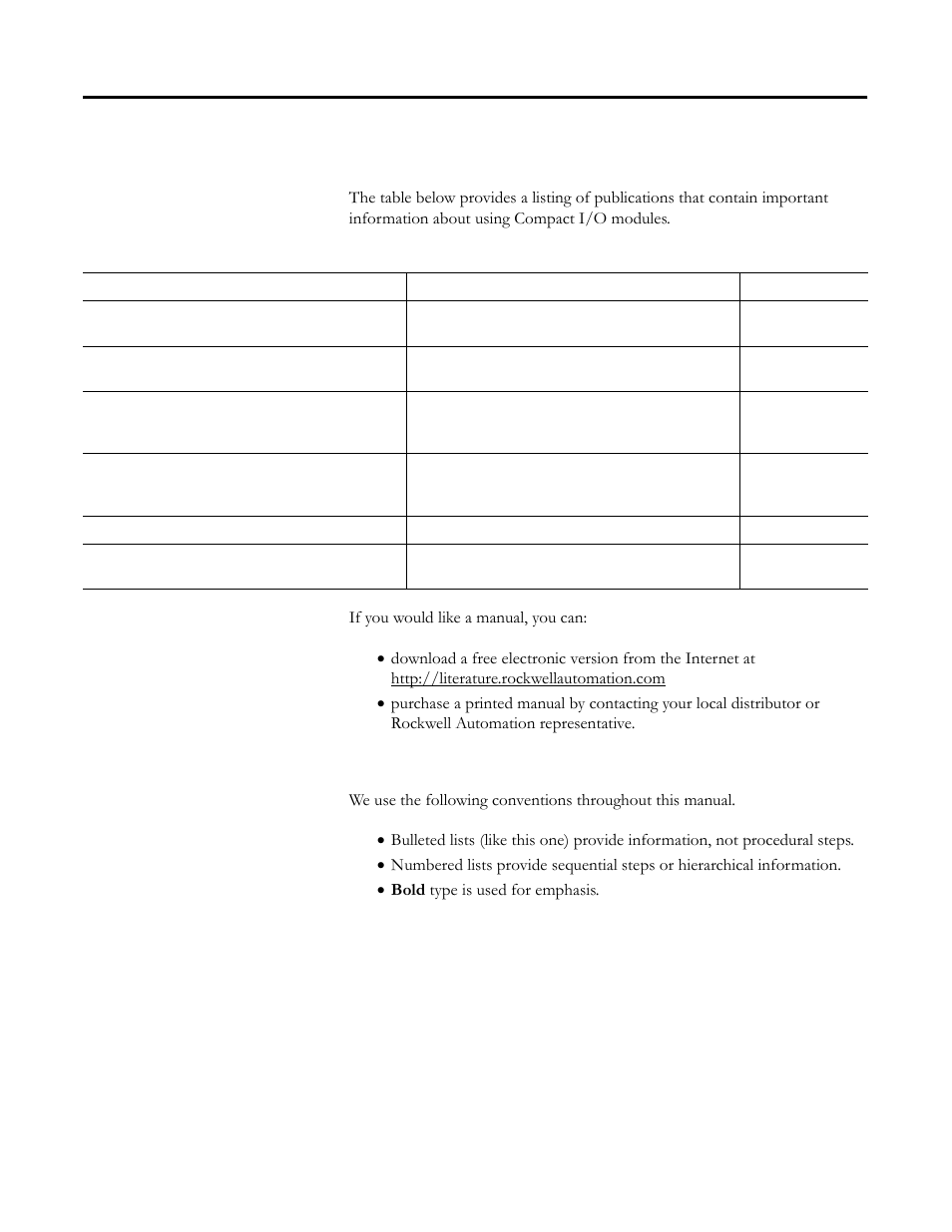 Related documentation, Conventions used in this manual | Rockwell Automation 1769-BOOLEAN Compact I/O Module Reference Manual User Manual | Page 8 / 98