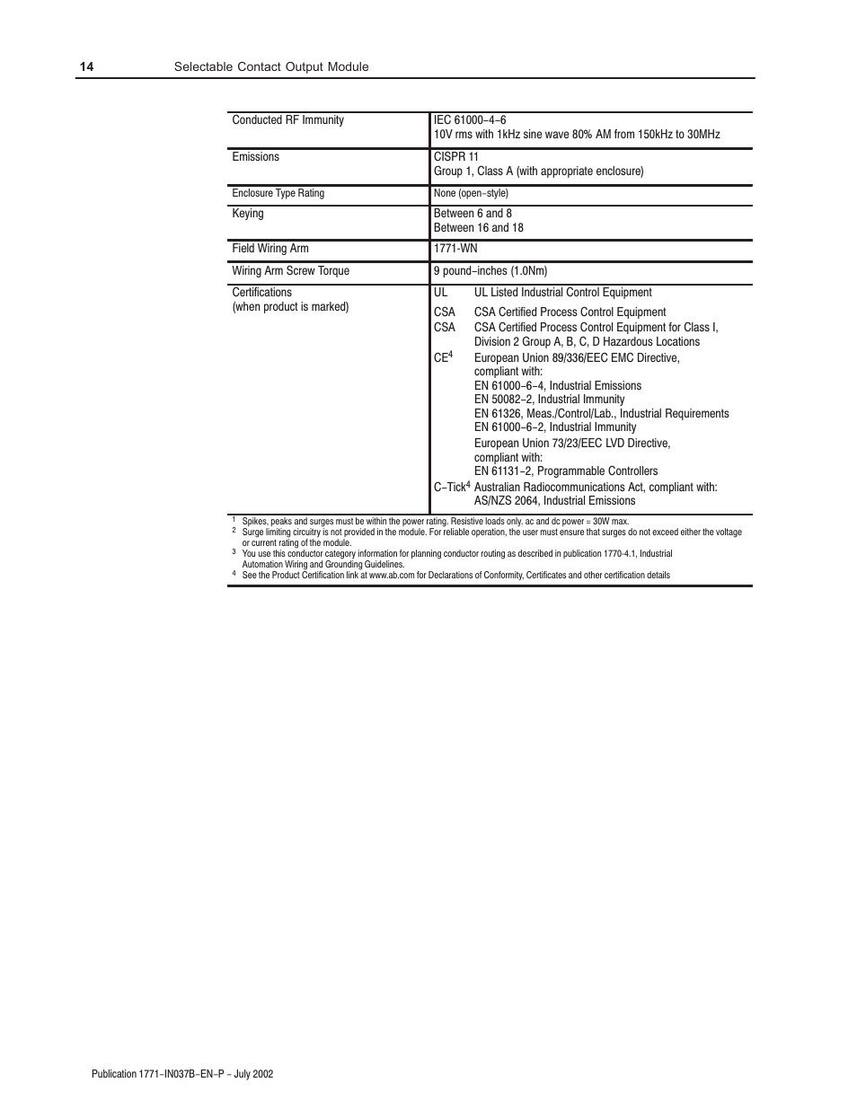 Rockwell Automation 1771-OWN Selectable Contact Installation Instructions User Manual | Page 14 / 16