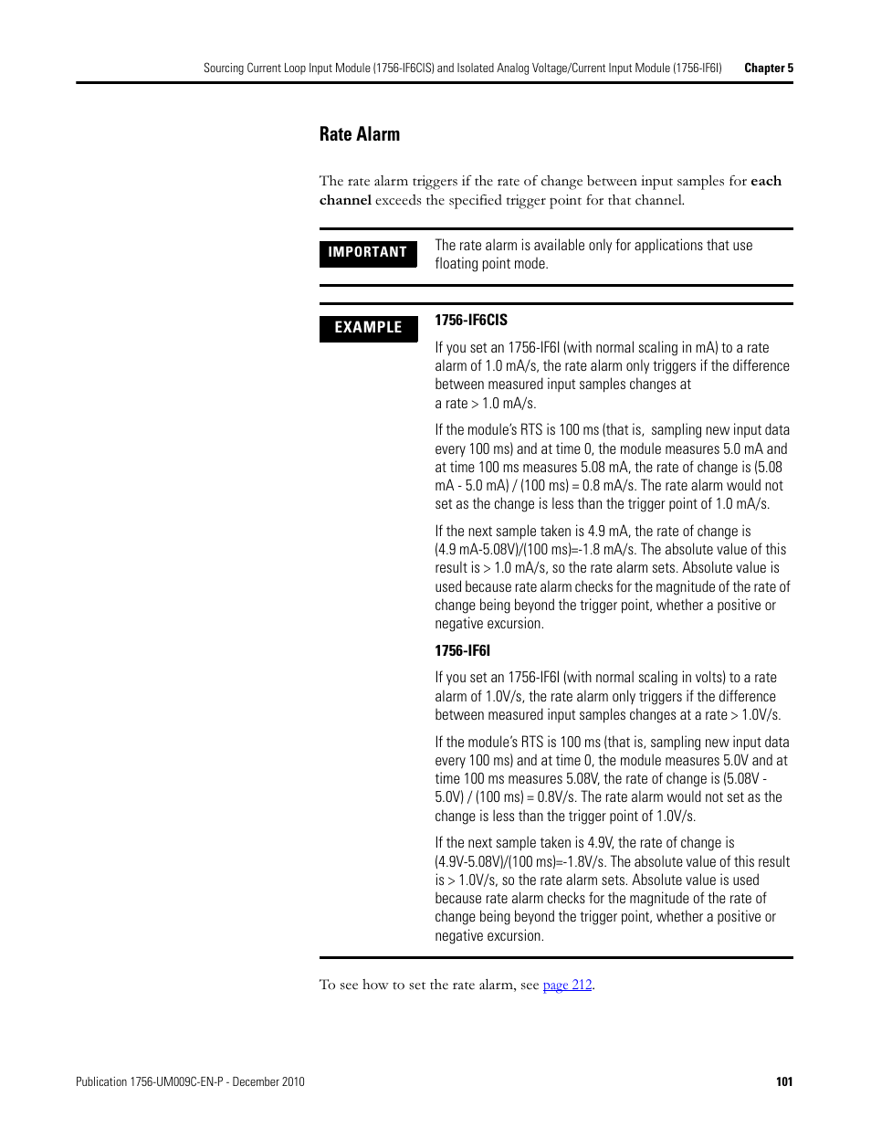Rate alarm | Rockwell Automation 1756-XXXX ControlLogix Analog I/O Modules User Manual | Page 101 / 401