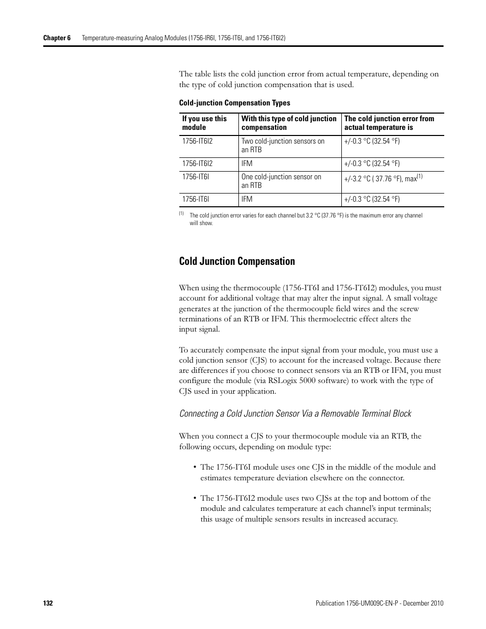 Cold junction compensation | Rockwell Automation 1756-XXXX ControlLogix Analog I/O Modules User Manual | Page 132 / 401