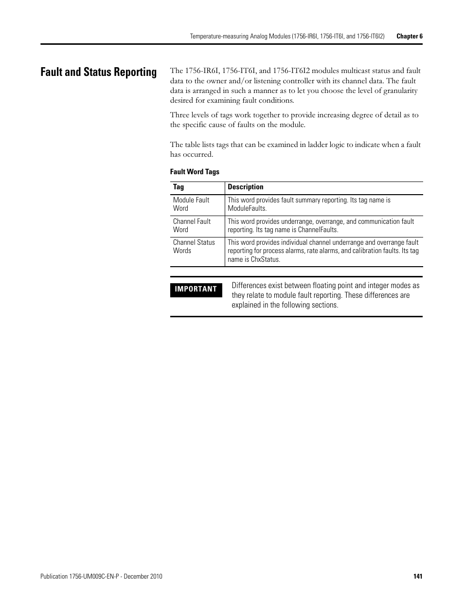 Fault and status reporting | Rockwell Automation 1756-XXXX ControlLogix Analog I/O Modules User Manual | Page 141 / 401