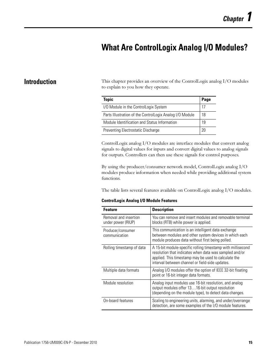 What are controllogix analog i/o modules, Introduction, Chapter 1 | Chapter | Rockwell Automation 1756-XXXX ControlLogix Analog I/O Modules User Manual | Page 15 / 401