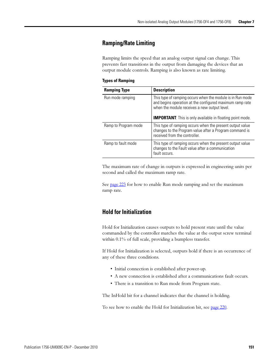 Ramping/rate limiting hold for initialization, Ramping/rate limiting, Hold for initialization | Rockwell Automation 1756-XXXX ControlLogix Analog I/O Modules User Manual | Page 151 / 401