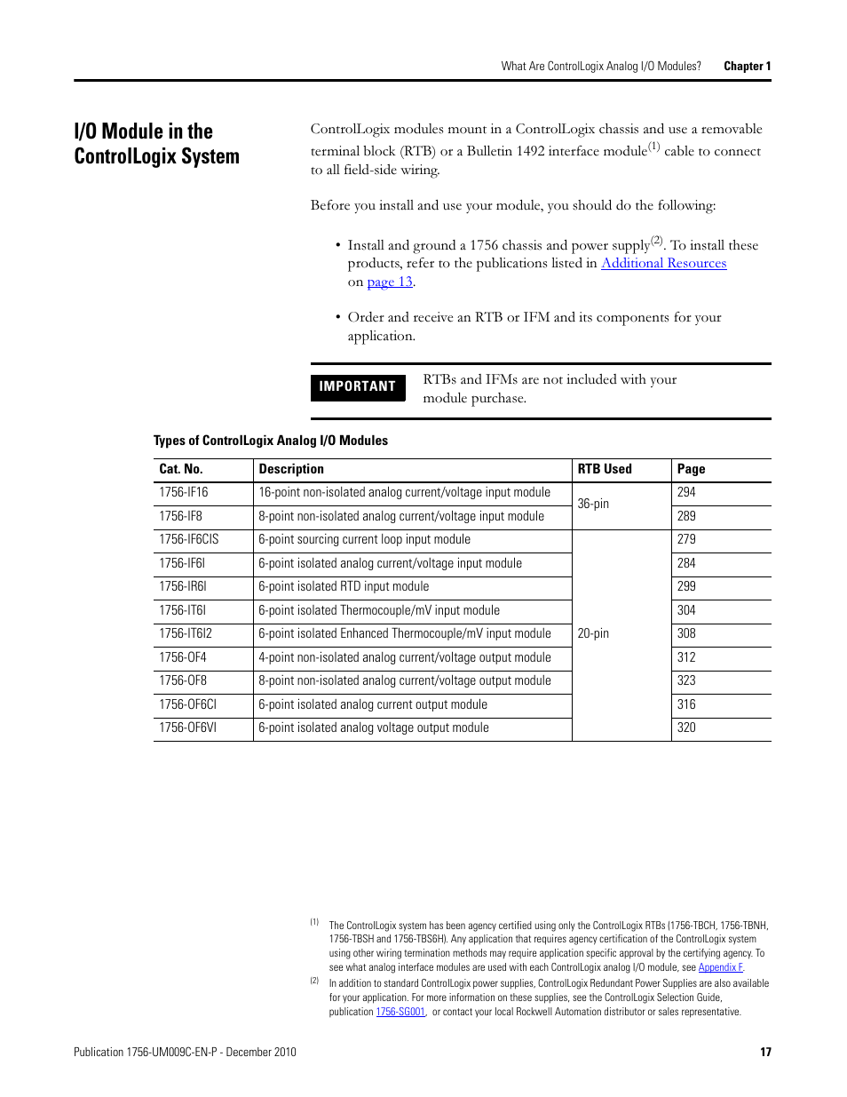 I/o module in the controllogix system | Rockwell Automation 1756-XXXX ControlLogix Analog I/O Modules User Manual | Page 17 / 401