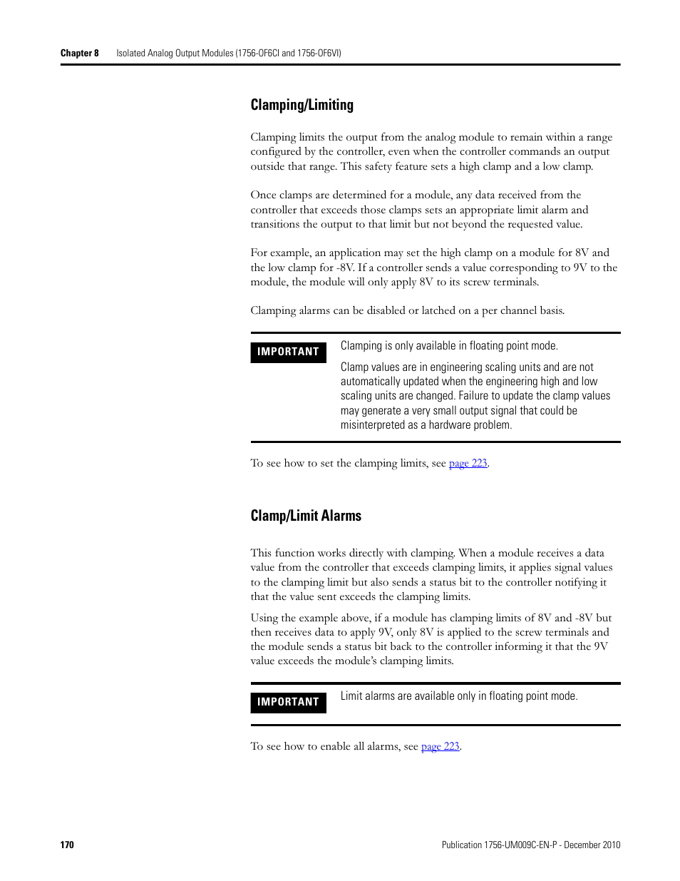 Clamping/limiting clamp/limit alarms, Clamping/limiting, Clamp/limit alarms | Rockwell Automation 1756-XXXX ControlLogix Analog I/O Modules User Manual | Page 170 / 401