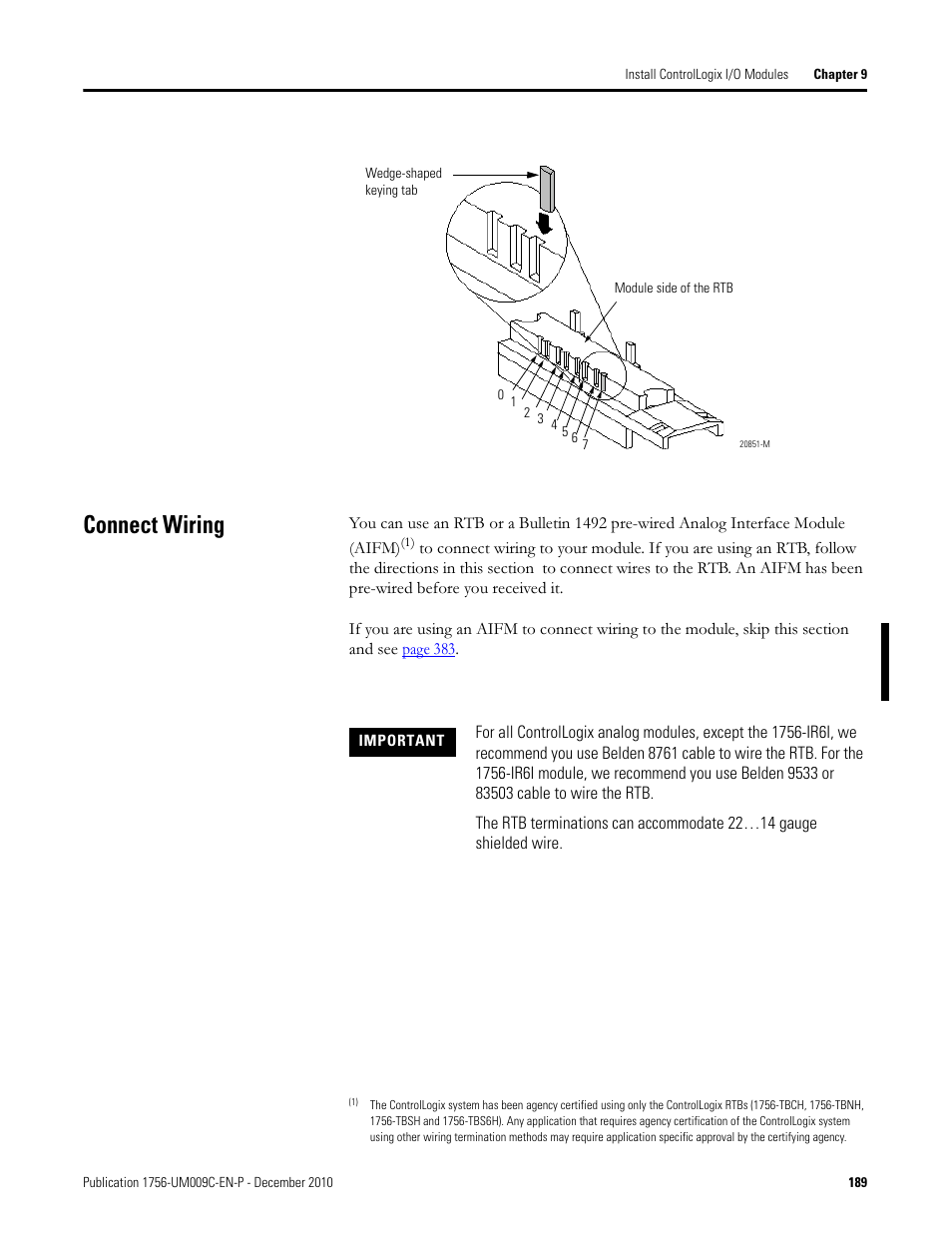 Connect wiring | Rockwell Automation 1756-XXXX ControlLogix Analog I/O Modules User Manual | Page 189 / 401