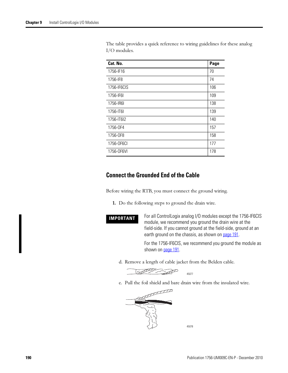Connect the grounded end of the cable | Rockwell Automation 1756-XXXX ControlLogix Analog I/O Modules User Manual | Page 190 / 401