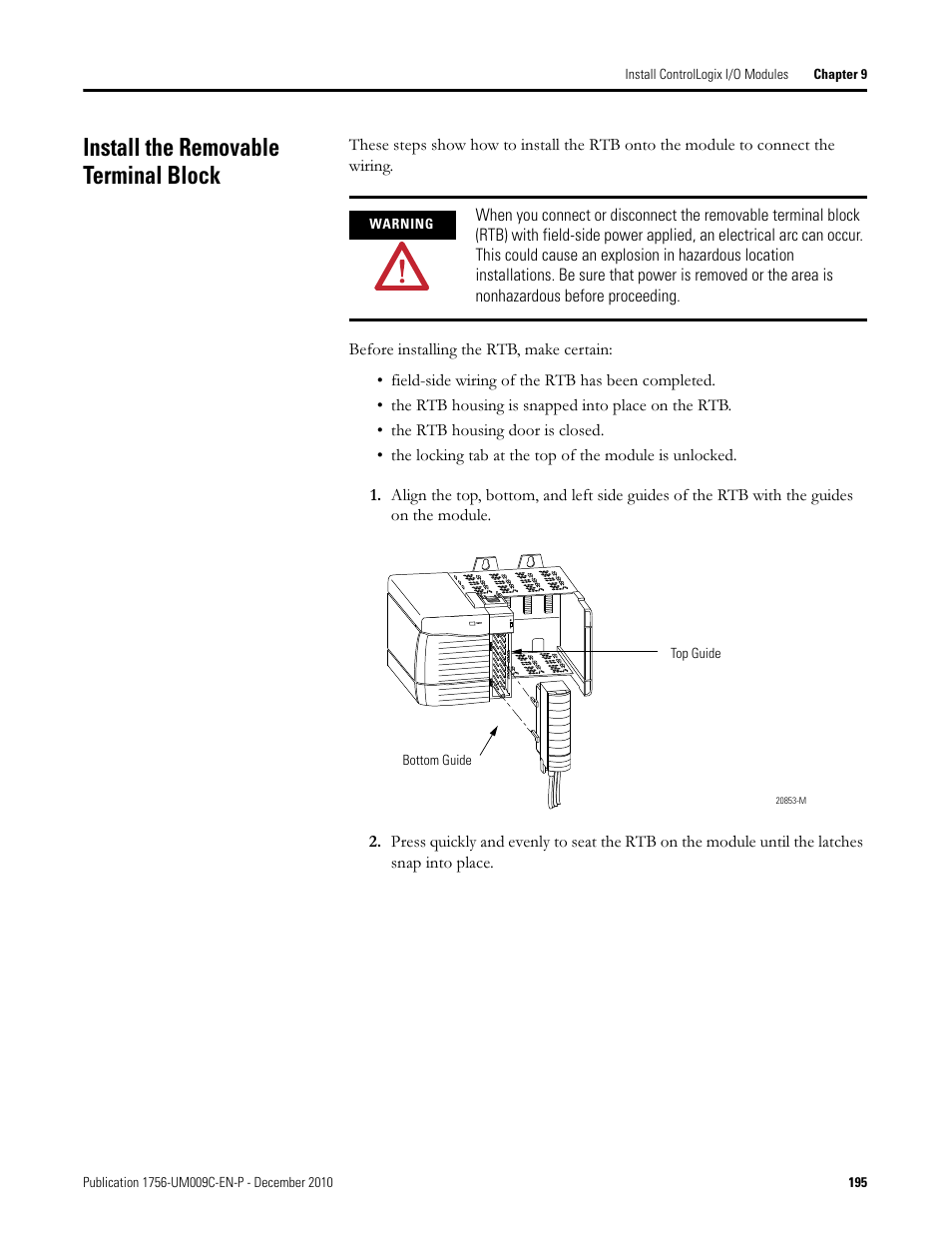 Install the removable terminal block | Rockwell Automation 1756-XXXX ControlLogix Analog I/O Modules User Manual | Page 195 / 401