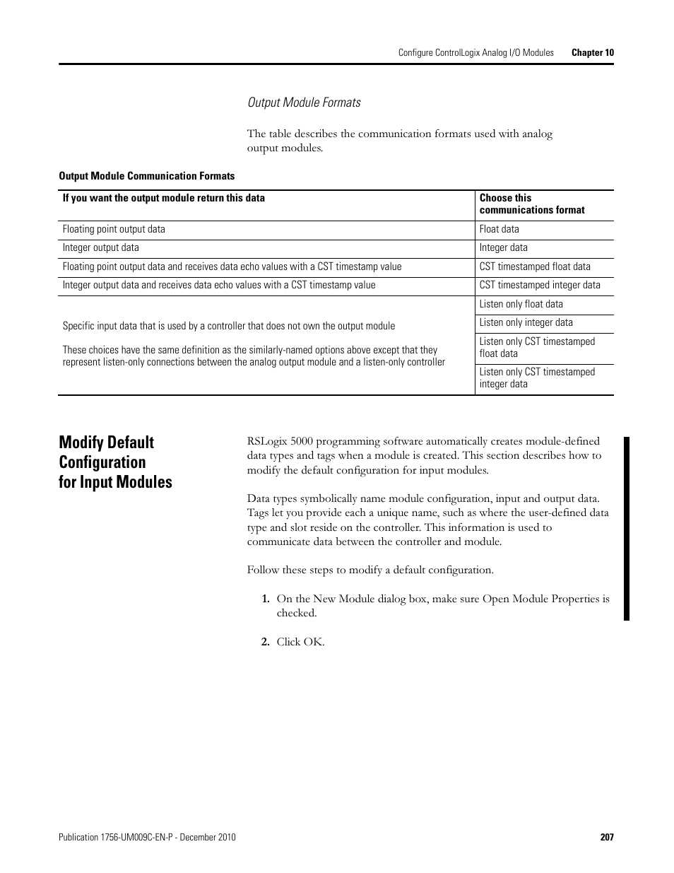 Modify default configuration for input modules | Rockwell Automation 1756-XXXX ControlLogix Analog I/O Modules User Manual | Page 207 / 401