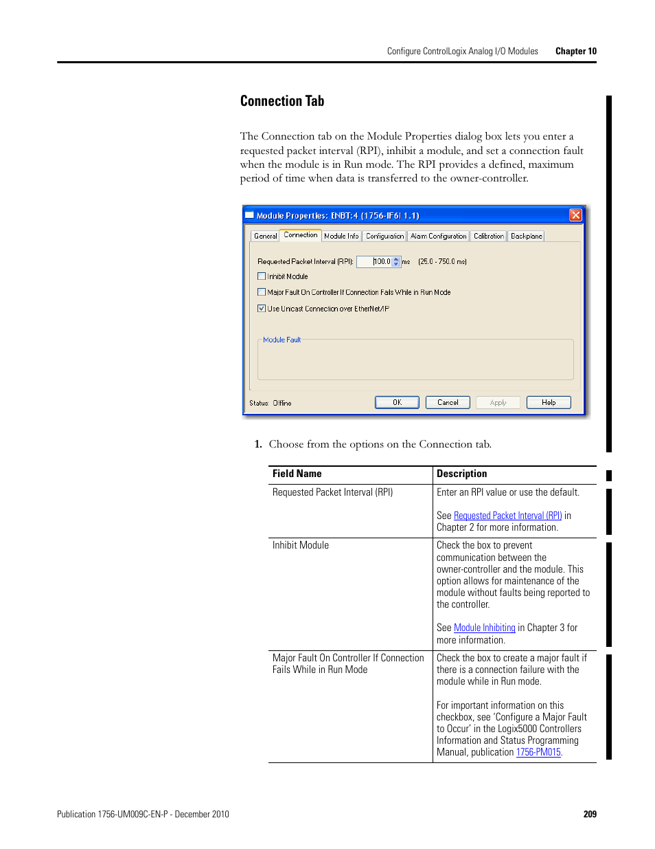 Connection tab | Rockwell Automation 1756-XXXX ControlLogix Analog I/O Modules User Manual | Page 209 / 401