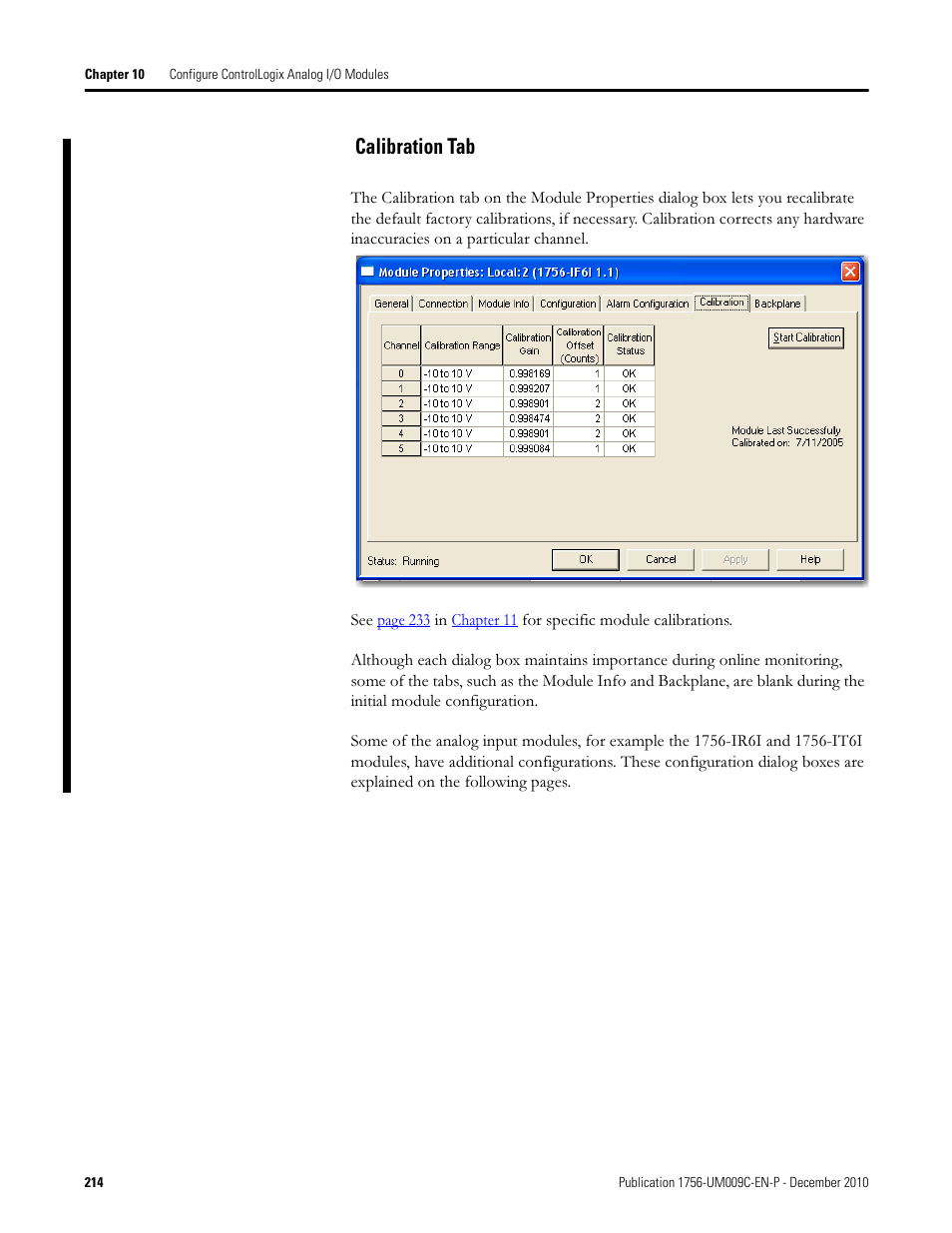 Calibration tab | Rockwell Automation 1756-XXXX ControlLogix Analog I/O Modules User Manual | Page 214 / 401