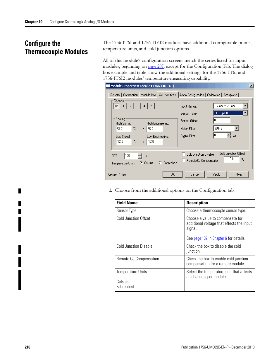 Configure the thermocouple modules | Rockwell Automation 1756-XXXX ControlLogix Analog I/O Modules User Manual | Page 216 / 401