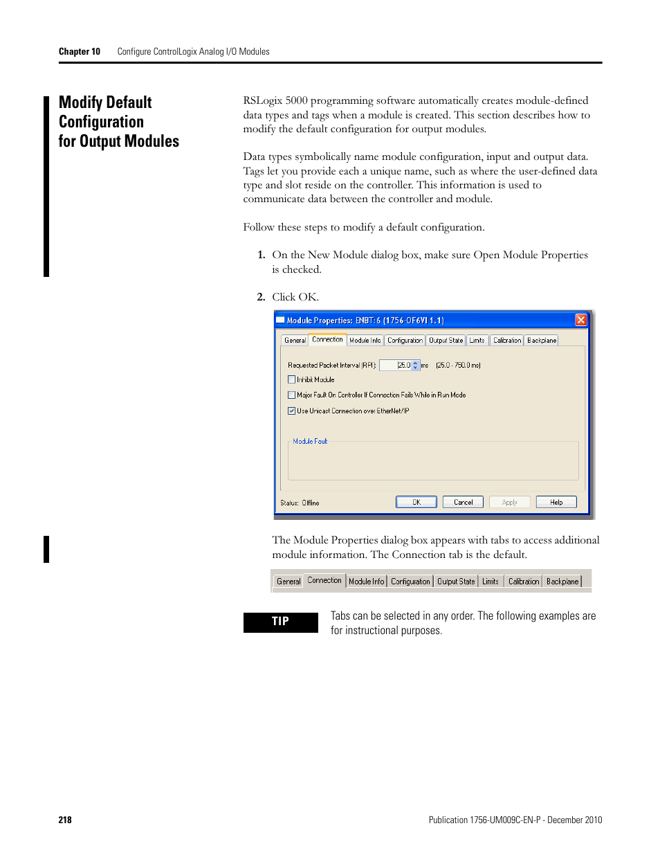 Modify default configuration for output modules | Rockwell Automation 1756-XXXX ControlLogix Analog I/O Modules User Manual | Page 218 / 401