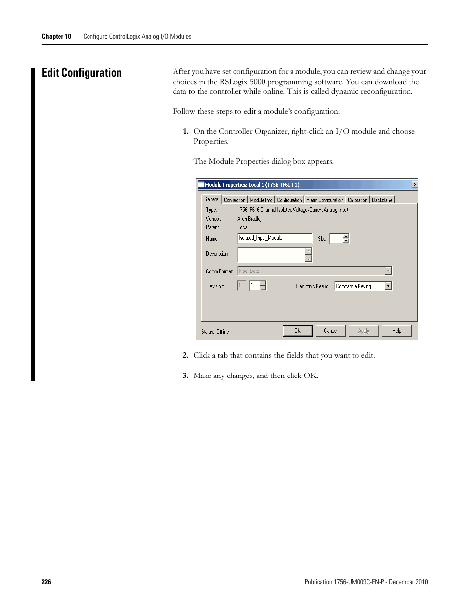 Edit configuration | Rockwell Automation 1756-XXXX ControlLogix Analog I/O Modules User Manual | Page 226 / 401