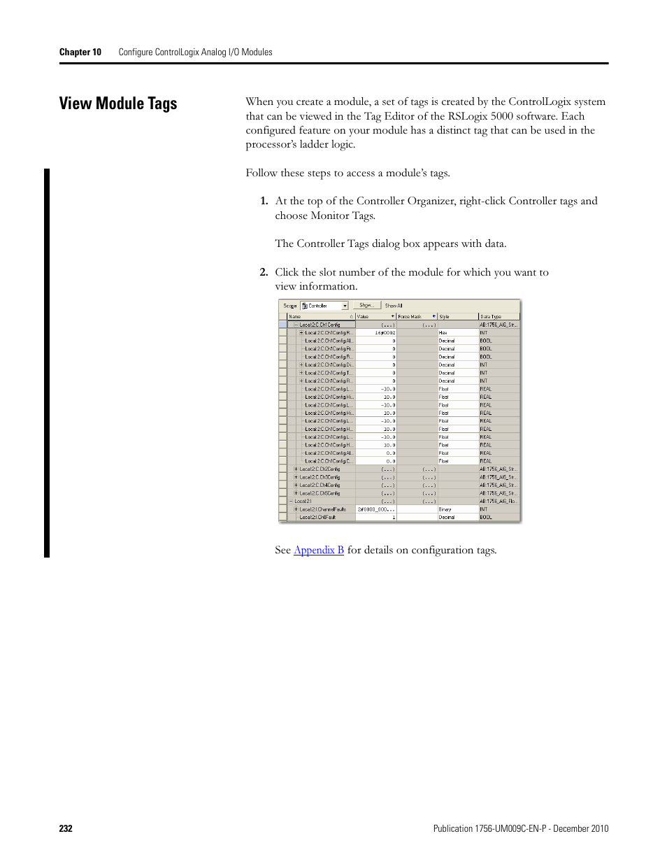View module tags | Rockwell Automation 1756-XXXX ControlLogix Analog I/O Modules User Manual | Page 232 / 401
