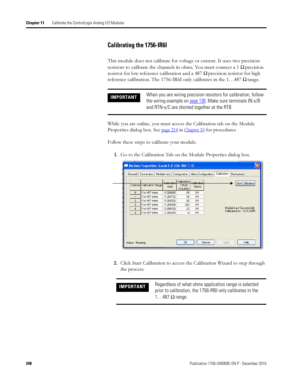 Calibrating the 1756-ir6i | Rockwell Automation 1756-XXXX ControlLogix Analog I/O Modules User Manual | Page 248 / 401