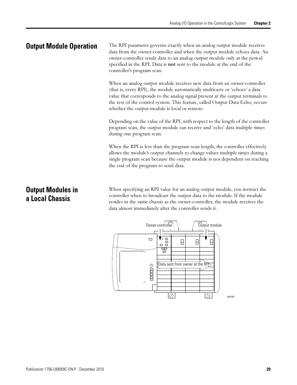 Output module operation, Output modules in a local chassis | Rockwell Automation 1756-XXXX ControlLogix Analog I/O Modules User Manual | Page 29 / 401