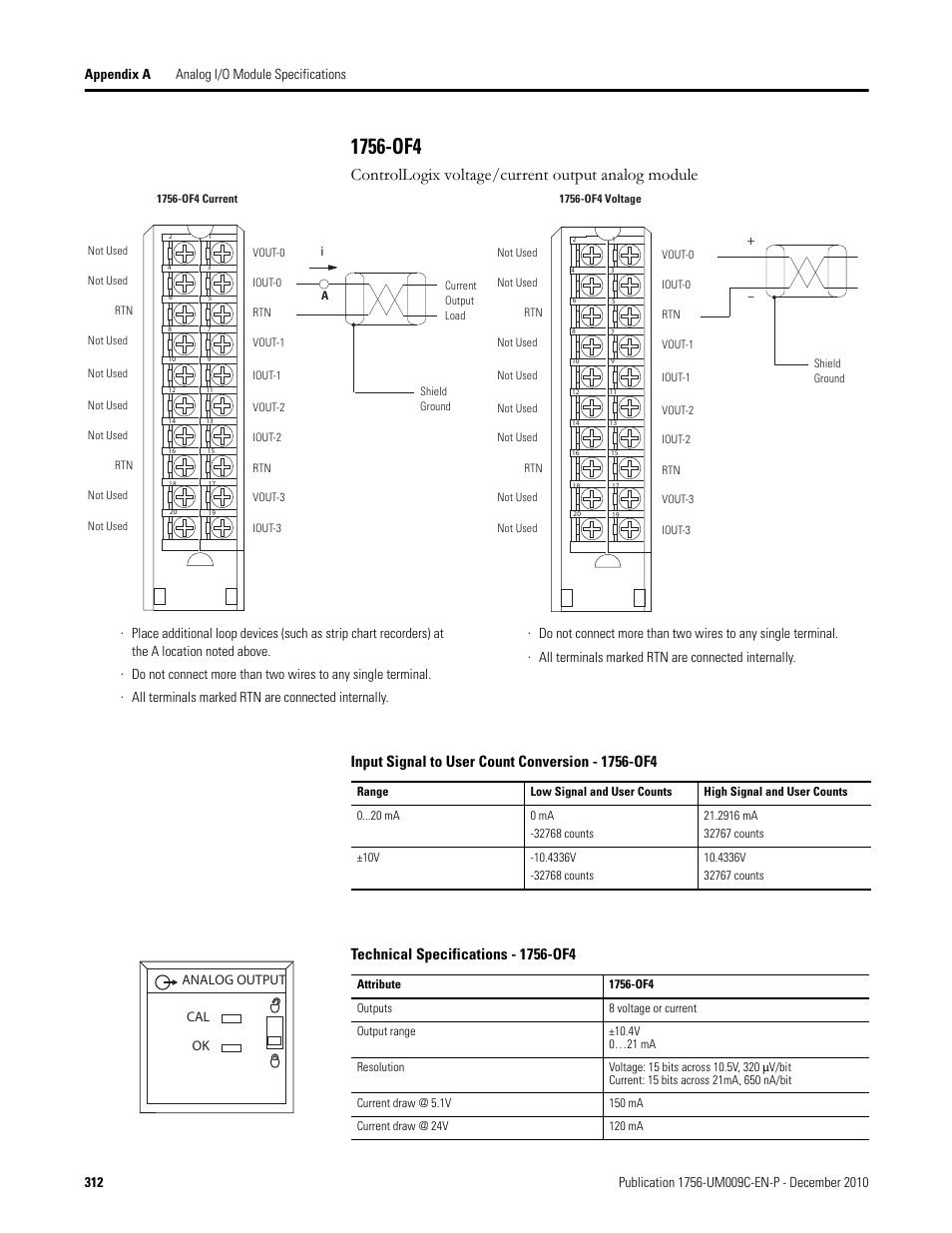 1756-of4, Controllogix voltage/current output analog module, Analog output cal ok | Rockwell Automation 1756-XXXX ControlLogix Analog I/O Modules User Manual | Page 312 / 401
