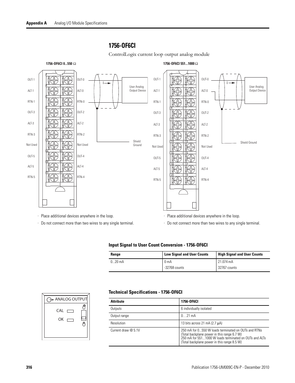 1756-of6ci, Controllogix current loop output analog module, Analog output cal ok | Rockwell Automation 1756-XXXX ControlLogix Analog I/O Modules User Manual | Page 316 / 401