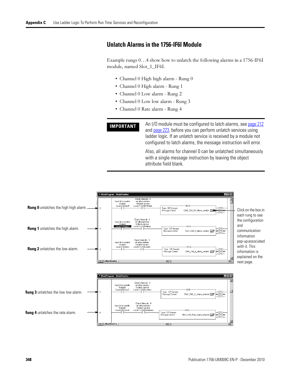 Unlatch alarms in the 1756-if6i module | Rockwell Automation 1756-XXXX ControlLogix Analog I/O Modules User Manual | Page 348 / 401