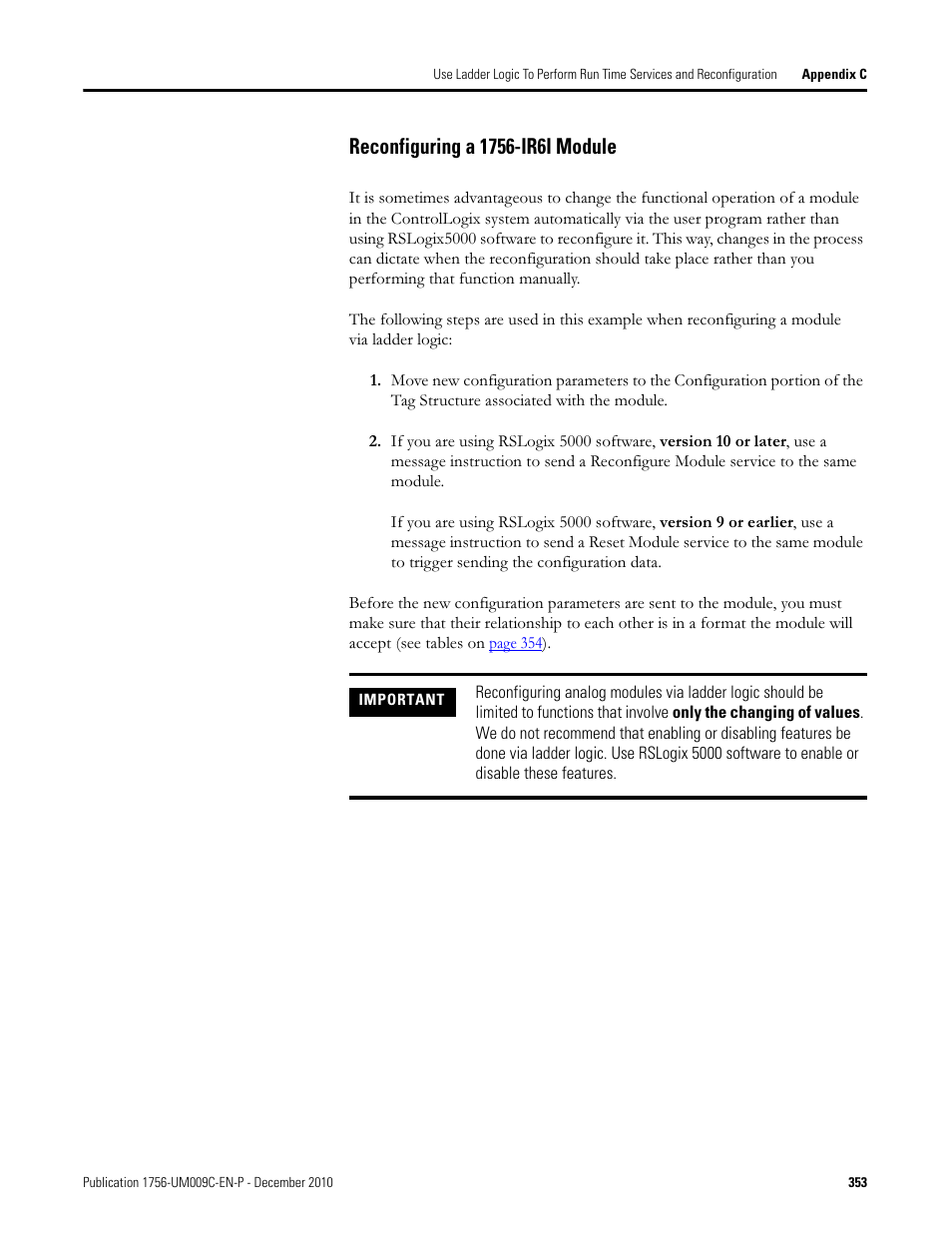 Reconfiguring a 1756-ir6i module | Rockwell Automation 1756-XXXX ControlLogix Analog I/O Modules User Manual | Page 353 / 401