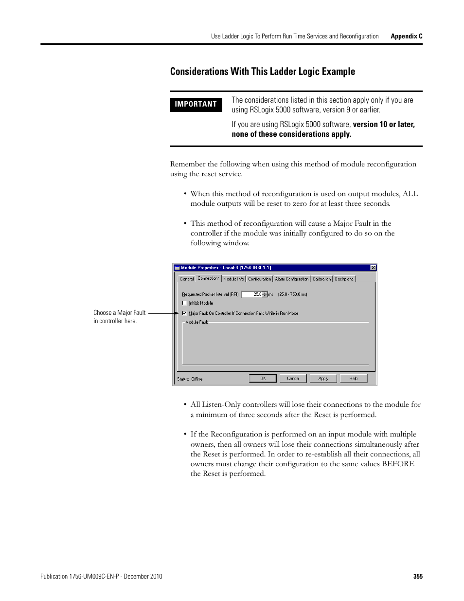 Considerations with this ladder logic example | Rockwell Automation 1756-XXXX ControlLogix Analog I/O Modules User Manual | Page 355 / 401