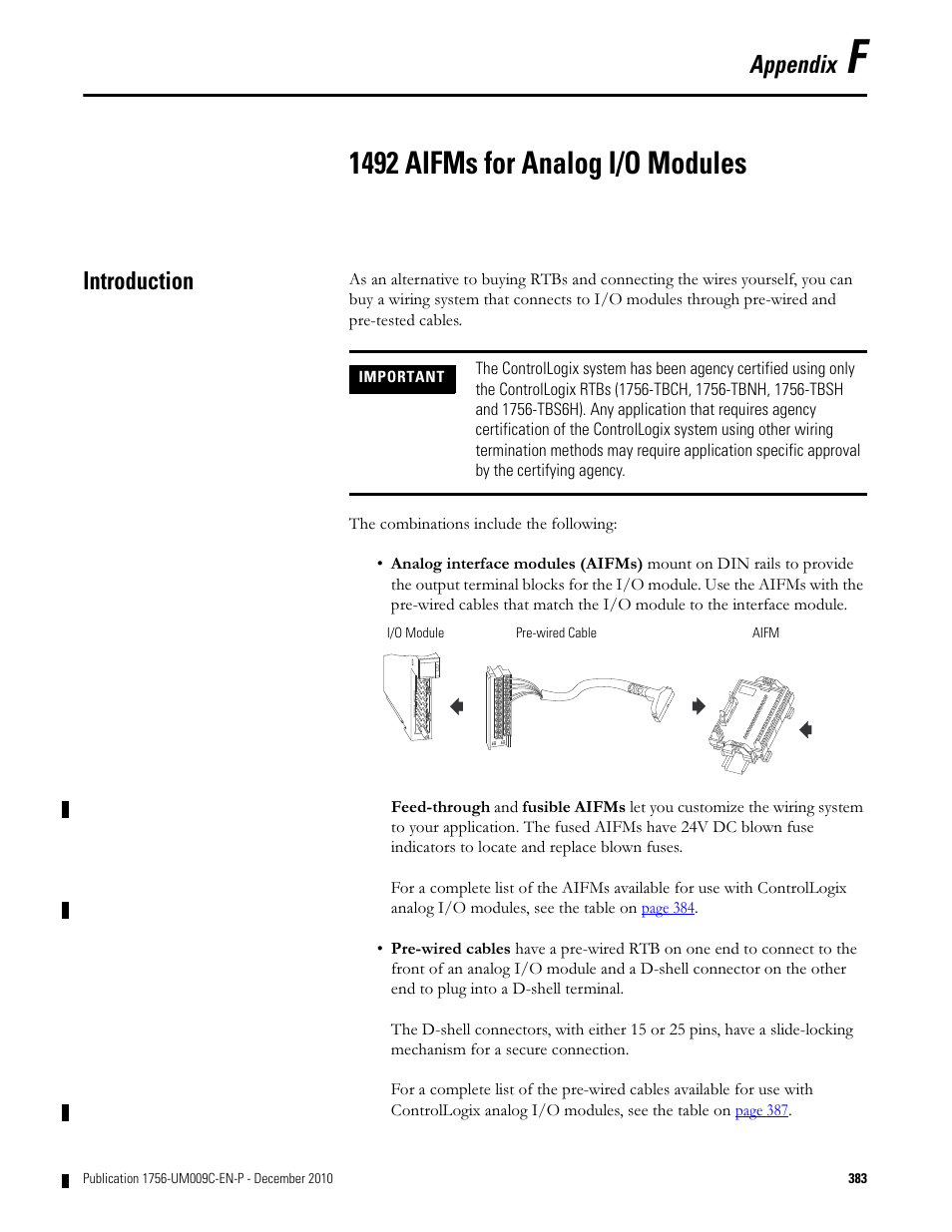 Appendix f- 1492 aifms for analog i/o modules, Introduction, Appendix f | 1492 aifms for analog i/o modules, Appendix | Rockwell Automation 1756-XXXX ControlLogix Analog I/O Modules User Manual | Page 383 / 401