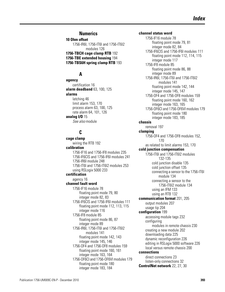 Index, Numerics | Rockwell Automation 1756-XXXX ControlLogix Analog I/O Modules User Manual | Page 393 / 401