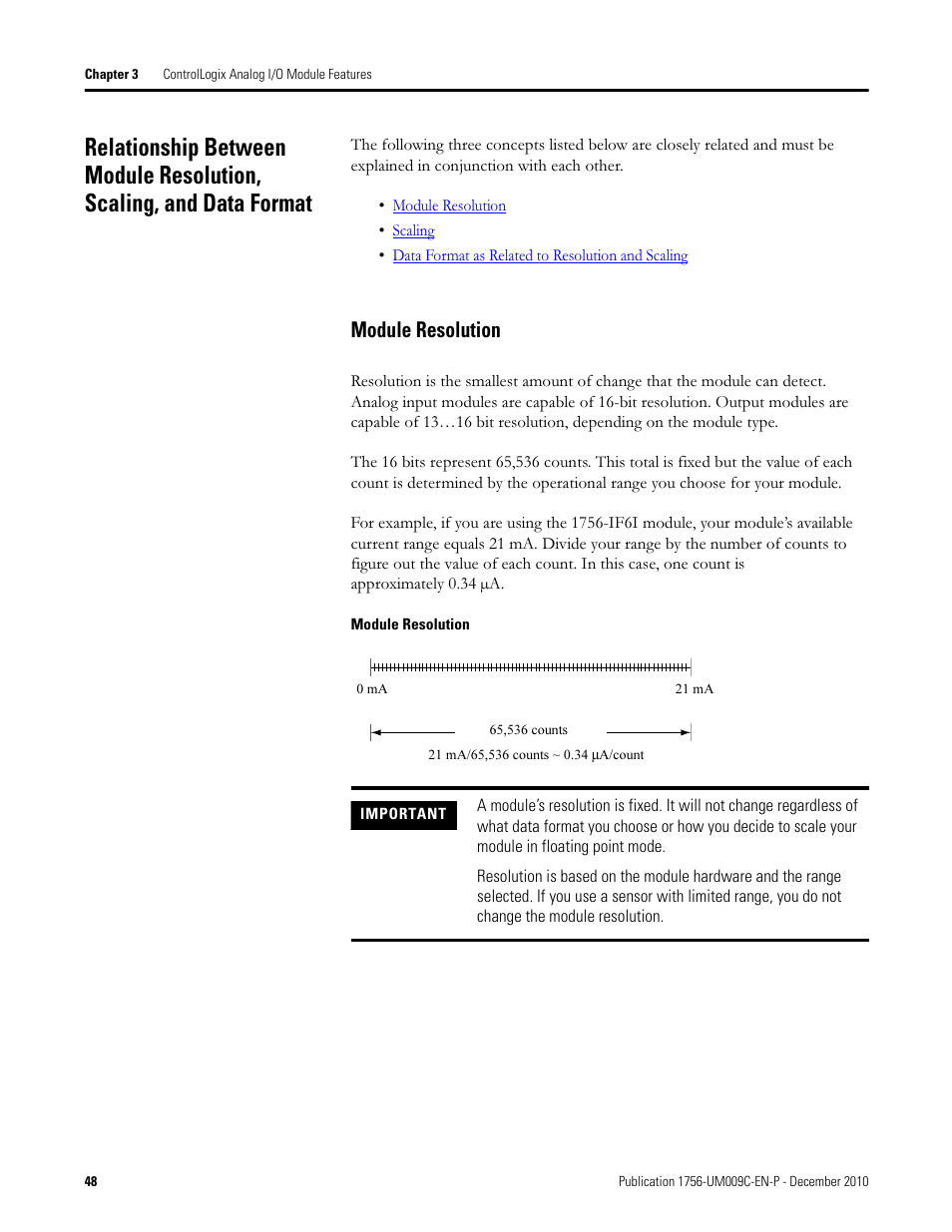 Module resolution | Rockwell Automation 1756-XXXX ControlLogix Analog I/O Modules User Manual | Page 48 / 401