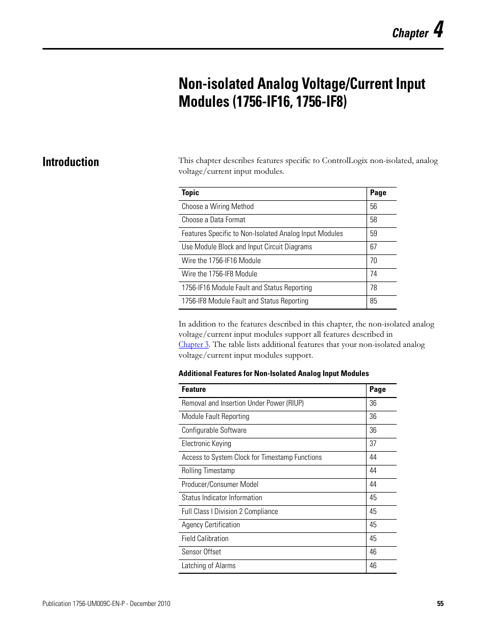 Introduction, Chapter 4, Chapter | Rockwell Automation 1756-XXXX ControlLogix Analog I/O Modules User Manual | Page 55 / 401