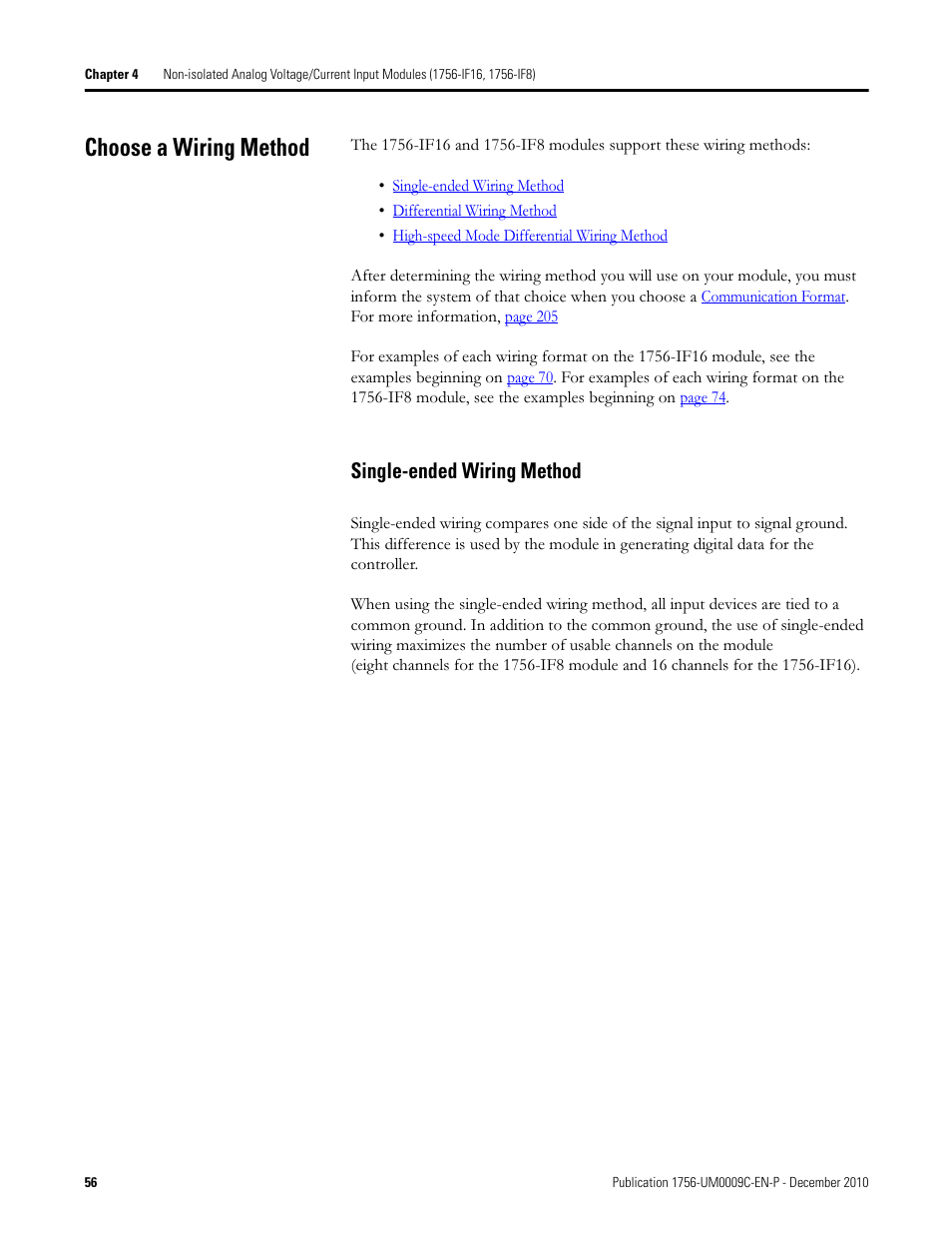 Choose a wiring method, Single-ended wiring method | Rockwell Automation 1756-XXXX ControlLogix Analog I/O Modules User Manual | Page 56 / 401