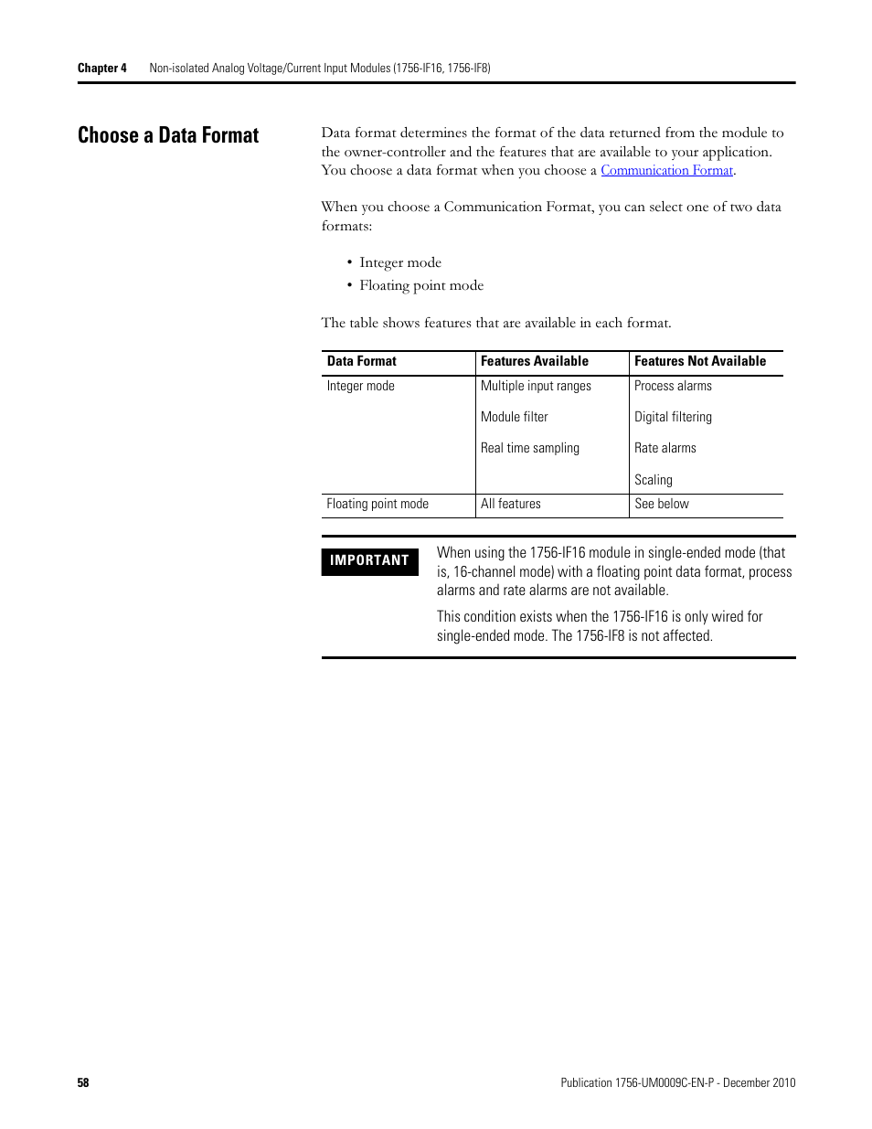 Choose a data format | Rockwell Automation 1756-XXXX ControlLogix Analog I/O Modules User Manual | Page 58 / 401
