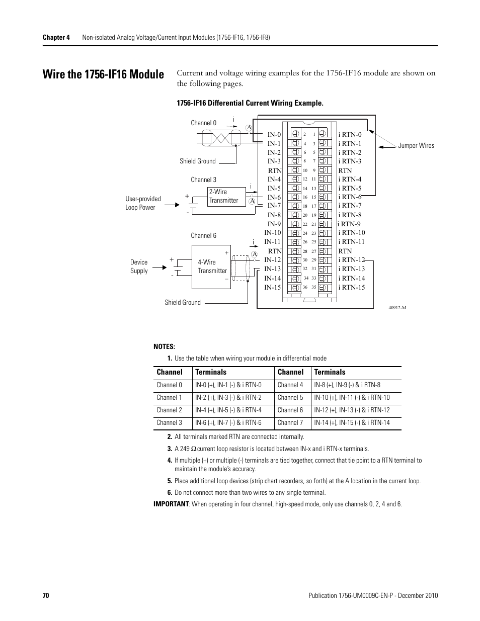 Wire the 1756-if16 module | Rockwell Automation 1756-XXXX ControlLogix Analog I/O Modules User Manual | Page 70 / 401