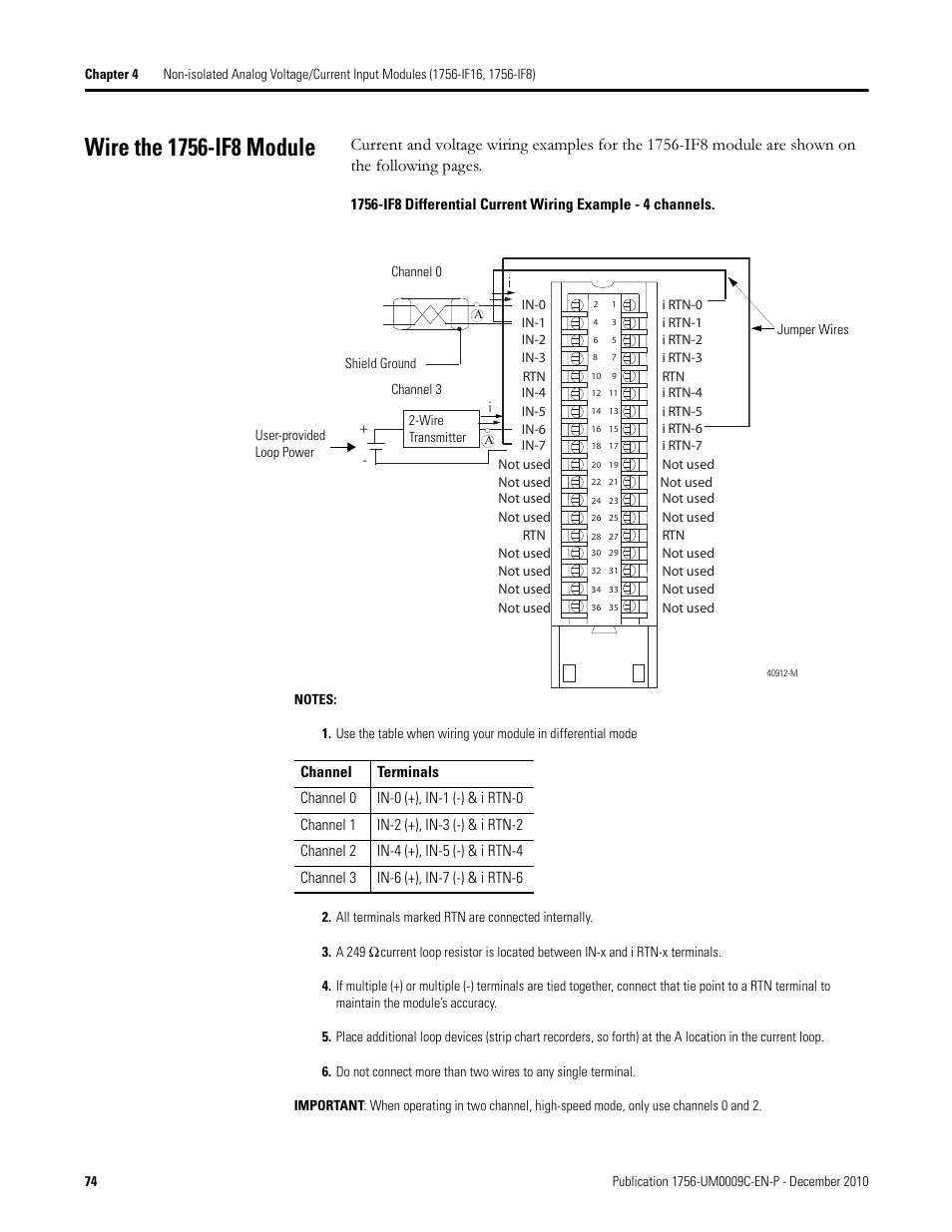 Wire the 1756-if8 module | Rockwell Automation 1756-XXXX ControlLogix Analog I/O Modules User Manual | Page 74 / 401