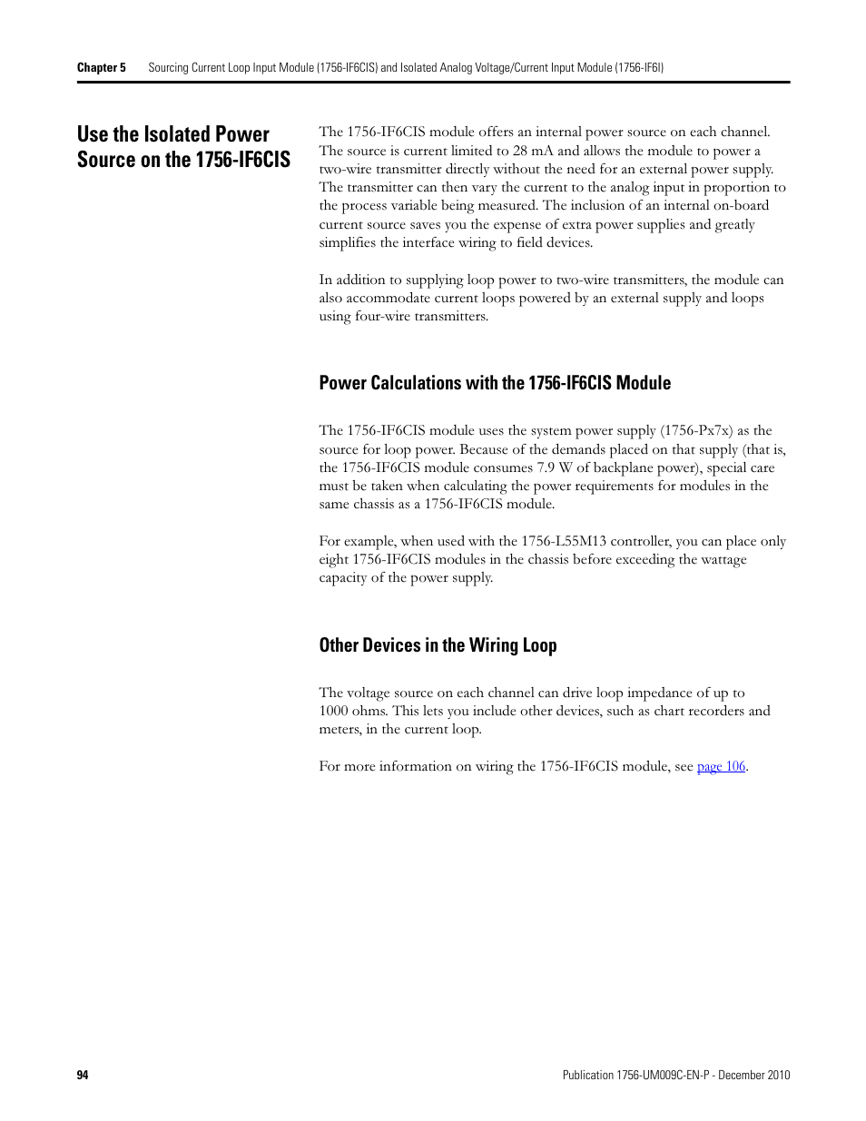 Use the isolated power source on the 1756-if6cis, Other devices in the wiring loop | Rockwell Automation 1756-XXXX ControlLogix Analog I/O Modules User Manual | Page 94 / 401